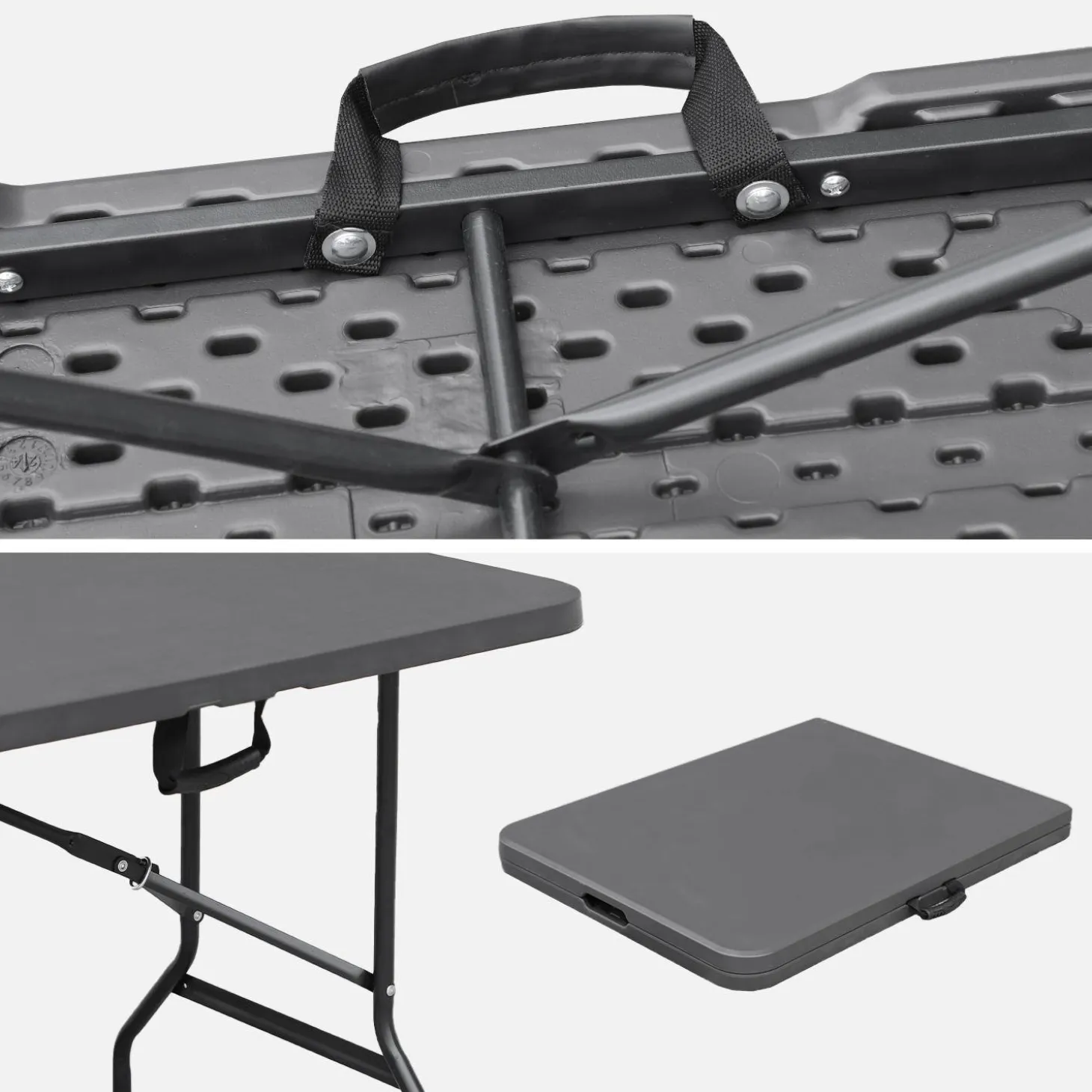 Opklaptafel van staal met 2 banken (set van 2)