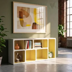 Organische boekenkast met tweekleurig houtdecor 8 vakken