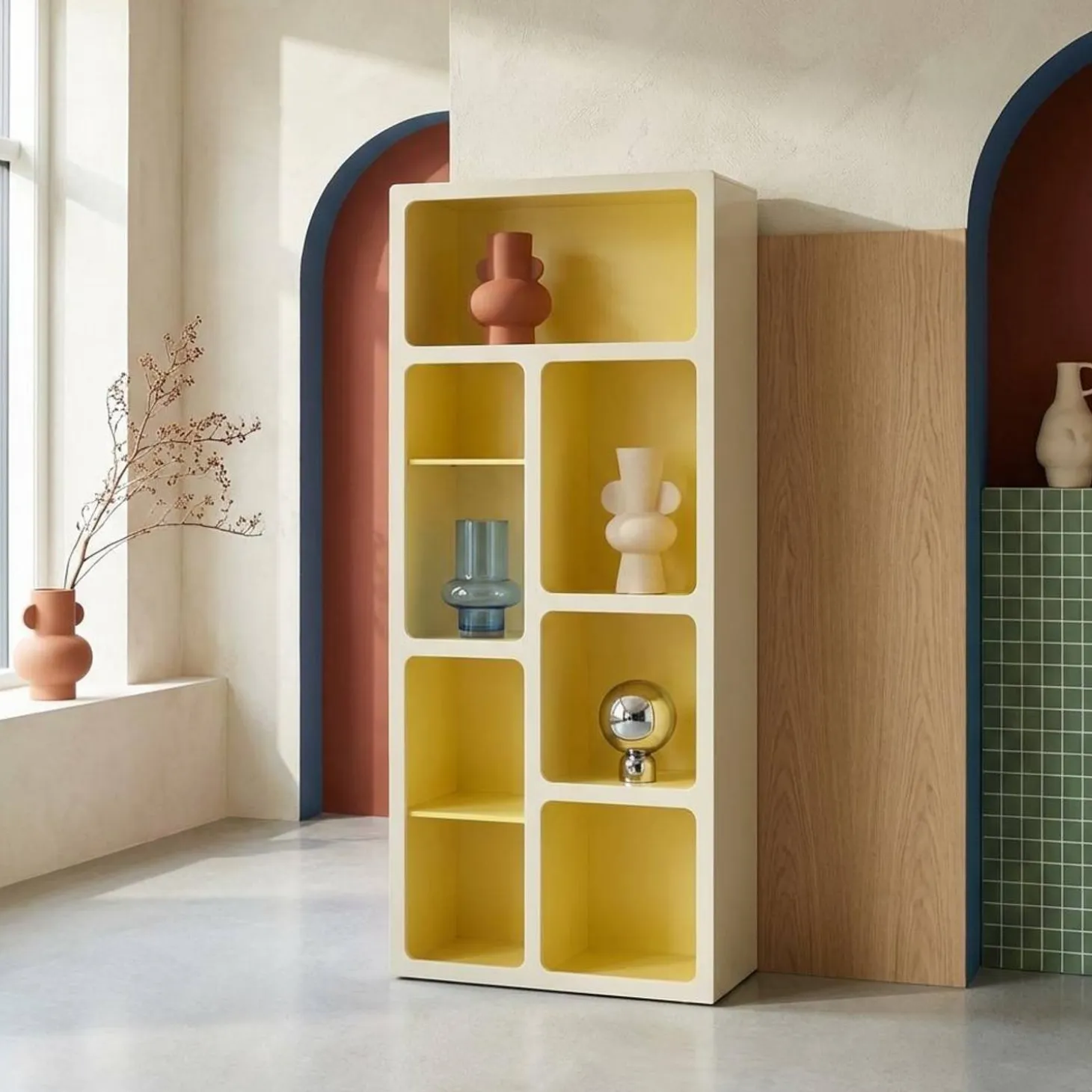 Organische boekenkast met tweekleurig houtdecor 8 vakken