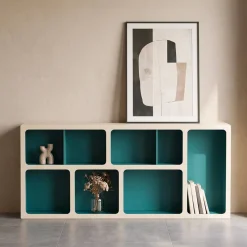 Organische boekenkast met tweekleurig houtdecor 8 vakken