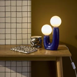 Organische tafellamp keramiek en wit glas H 31cm