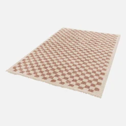 Oud roze en crèmekleurig geruit interieur tapijt
