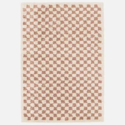 Oud roze en crèmekleurig geruit interieur tapijt