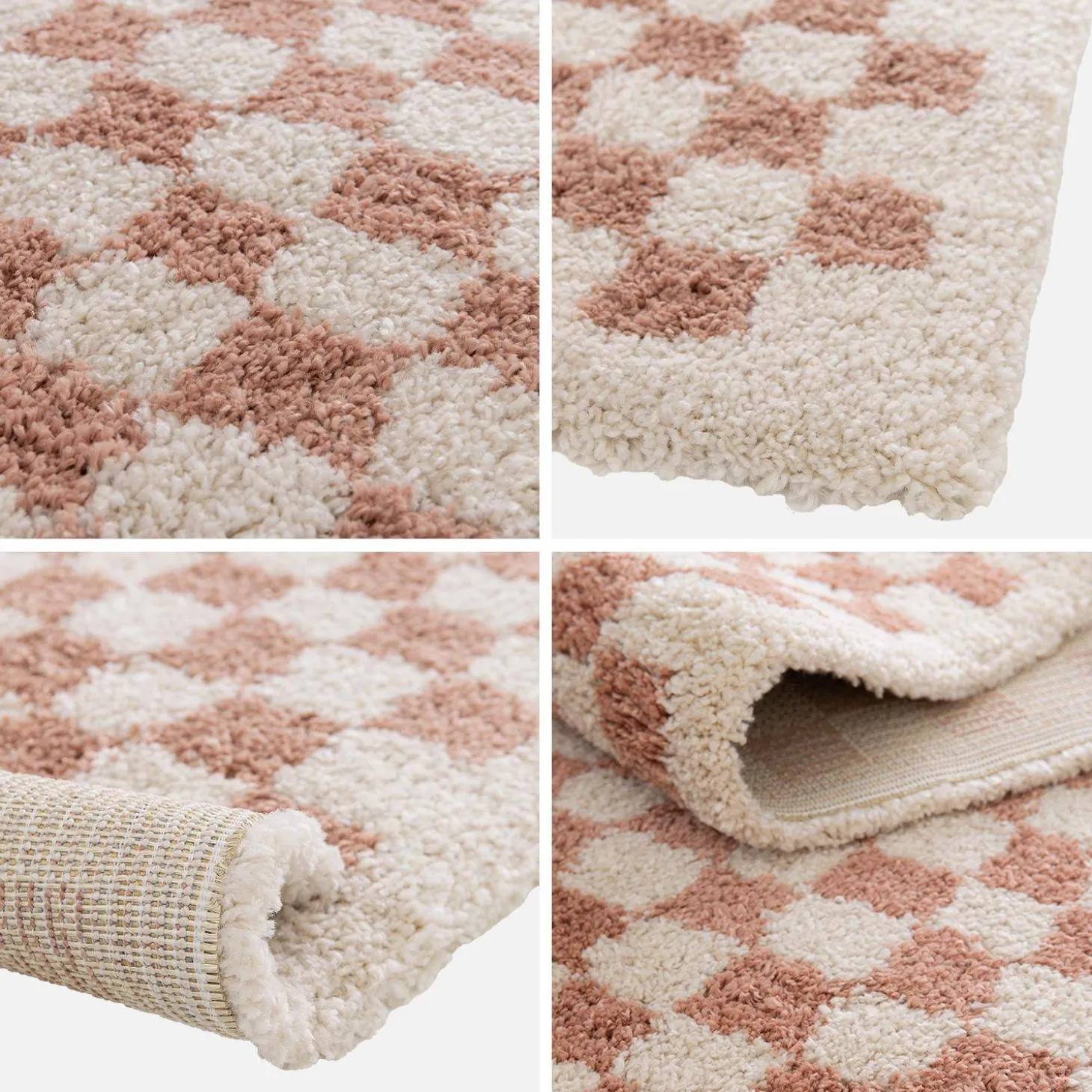 Oud roze en crèmekleurig geruit interieur tapijt