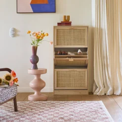 Oud roze en crèmekleurig geruit interieur tapijt