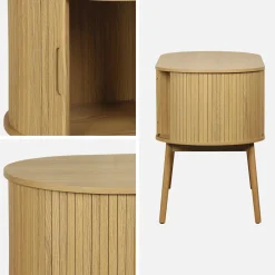 Ovaal bureau met gegroefd houteffect en twee opbergruimtes, L 120cm