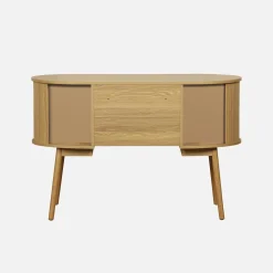Ovaal bureau met gegroefd houteffect en twee opbergruimtes, L 120cm