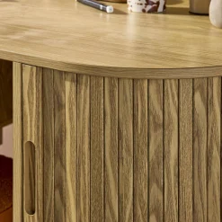Ovaal bureau met gegroefd houteffect en twee opbergruimtes, L 120cm