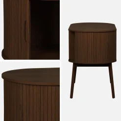 Ovaal bureau met gegroefd houteffect en twee opbergruimtes, L 120cm