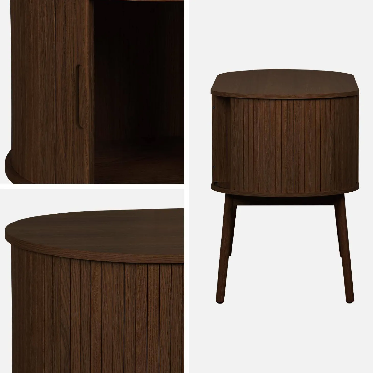 Ovaal bureau met gegroefd houteffect en twee opbergruimtes, L 120cm