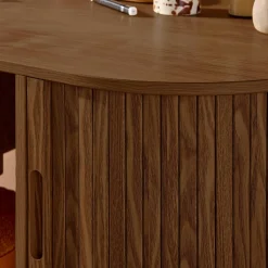 Ovaal bureau met gegroefd houteffect en twee opbergruimtes, L 120cm
