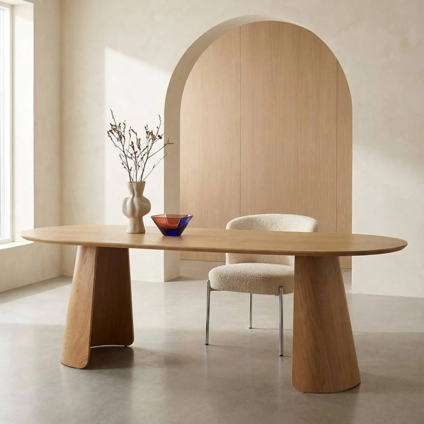 Ovale eettafel met houtdecor voor 8 personen