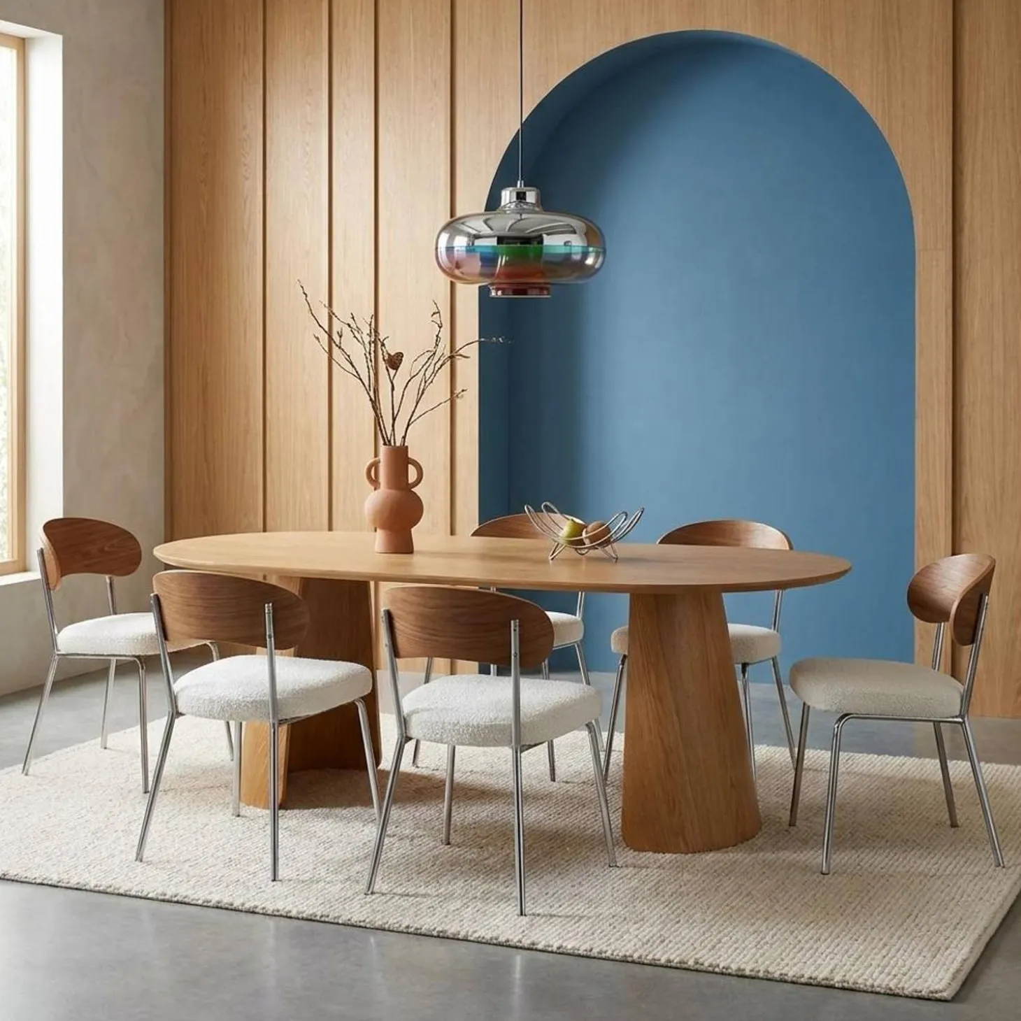 Ovale eettafel met houtdecor voor 8 personen