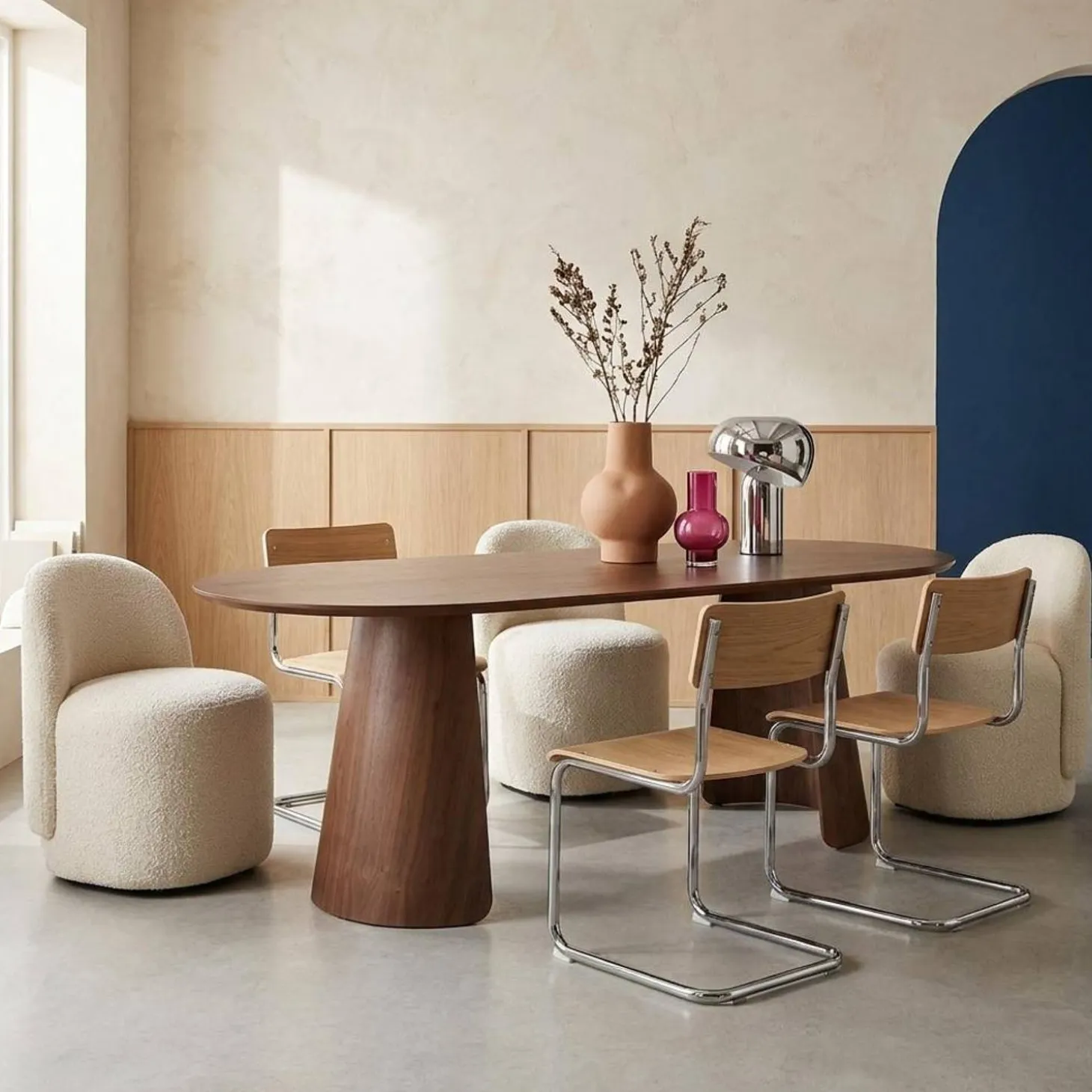 Ovale eettafel met houtdecor voor 8 personen