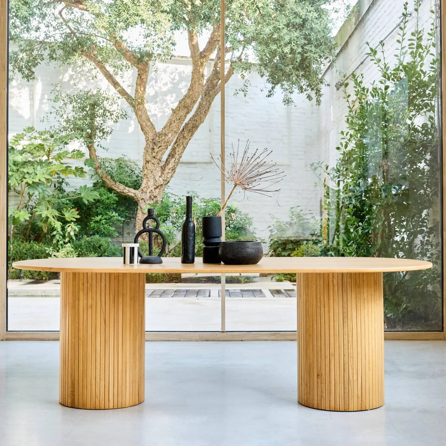 Ovale eettafel rubberhout en eikenfineer 8 plaatsen