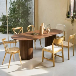Ovale eettafel rubberhout en eikenfineer 8 plaatsen
