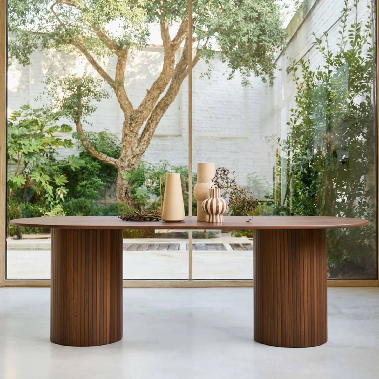 Ovale eettafel rubberhout en eikenfineer 8 plaatsen