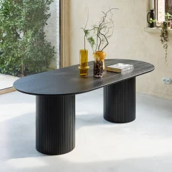 Ovale eettafel rubberhout en eikenfineer 8 plaatsen