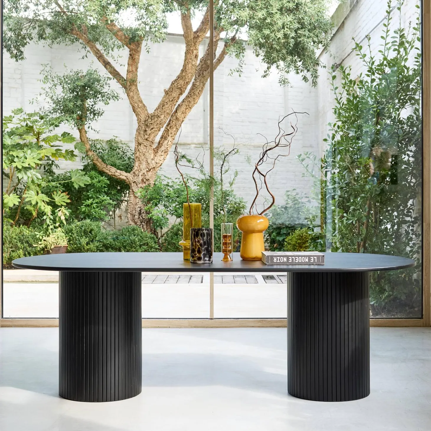 Ovale eettafel rubberhout en eikenfineer 8 plaatsen
