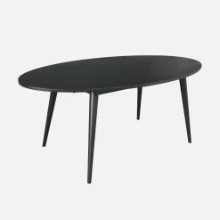 Ovale eettafel van rubberhout en eikenfineer, 6 plaatsen