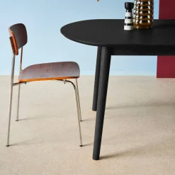 Ovale eettafel verlengbaar rubberhout en eiken fineer 4-6 plaatsen