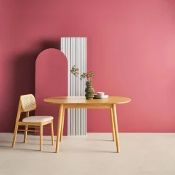 Ovale eettafel verlengbaar rubberhout en eiken fineer 4-6 plaatsen