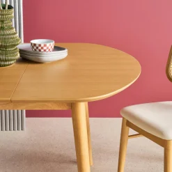 Ovale eettafel verlengbaar rubberhout en eiken fineer 4-6 plaatsen