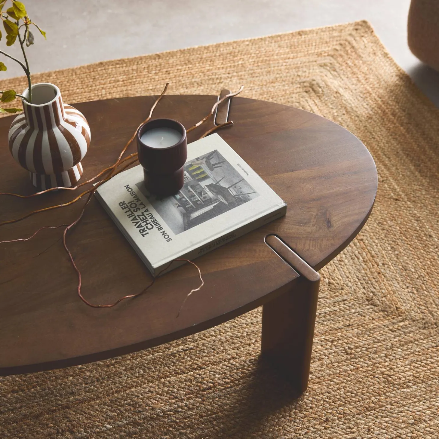 Ovale salontafel in massief hout 120cm