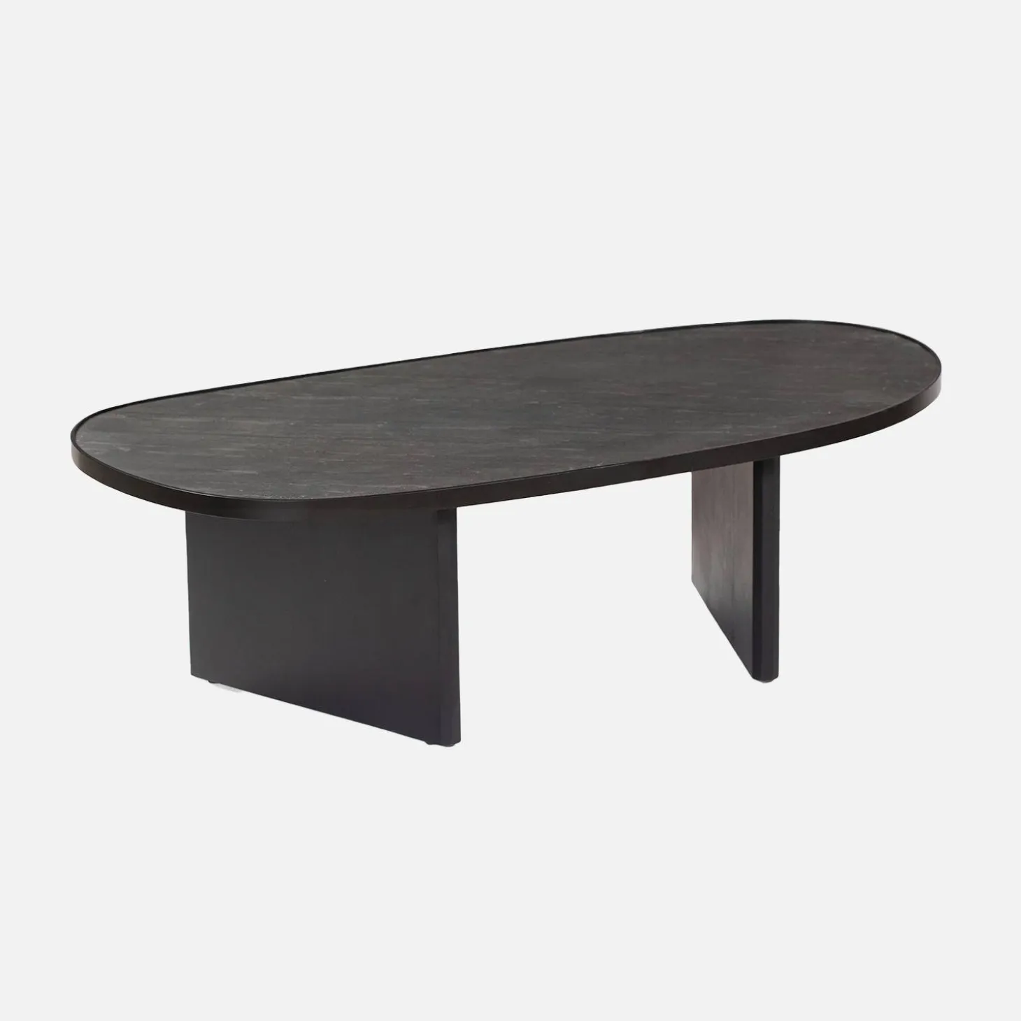 Ovale salontafel mangohout en steenfineer