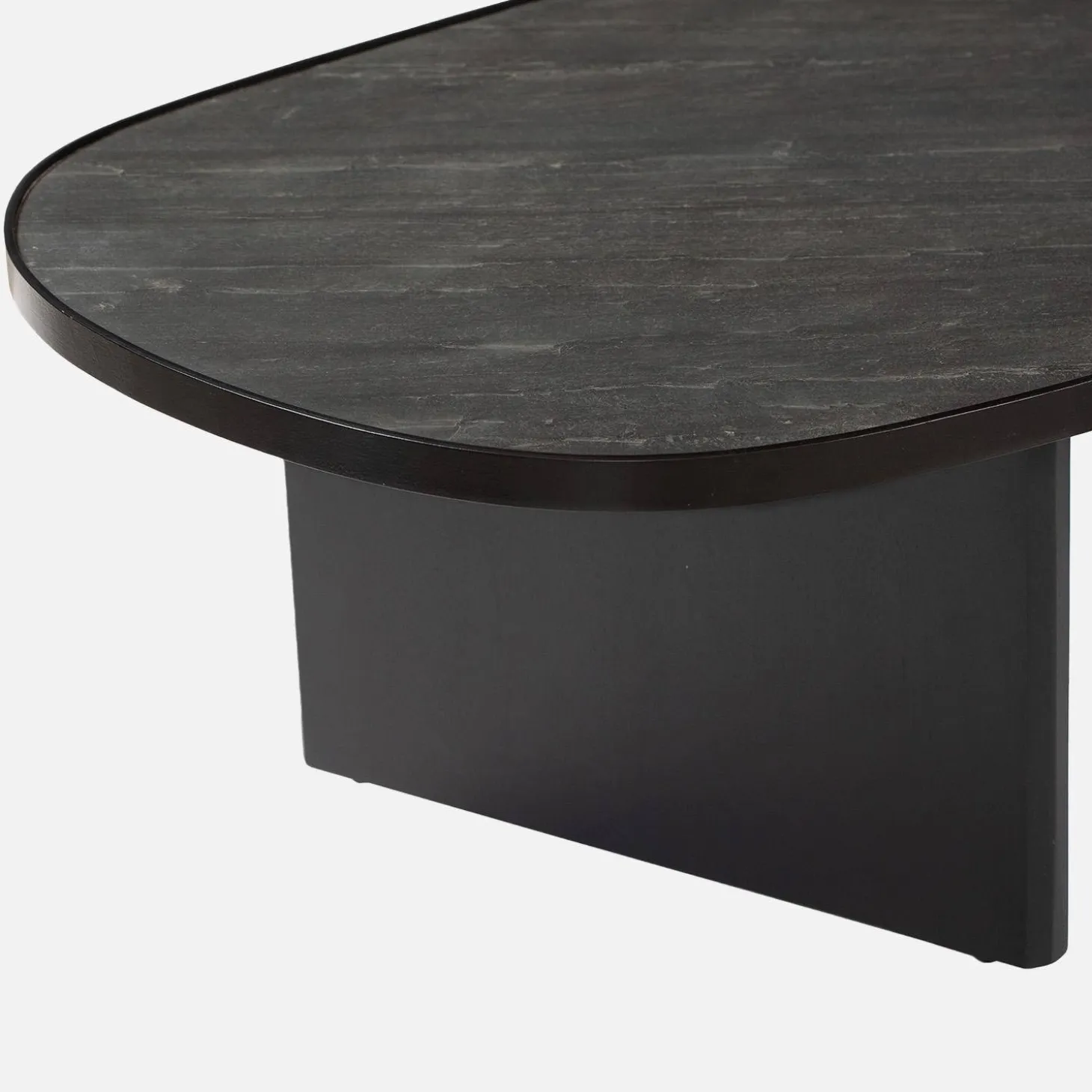 Ovale salontafel mangohout en steenfineer
