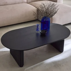 Ovale salontafel rubberhout met eikenfineer