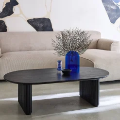 Ovale salontafel rubberhout met eikenfineer