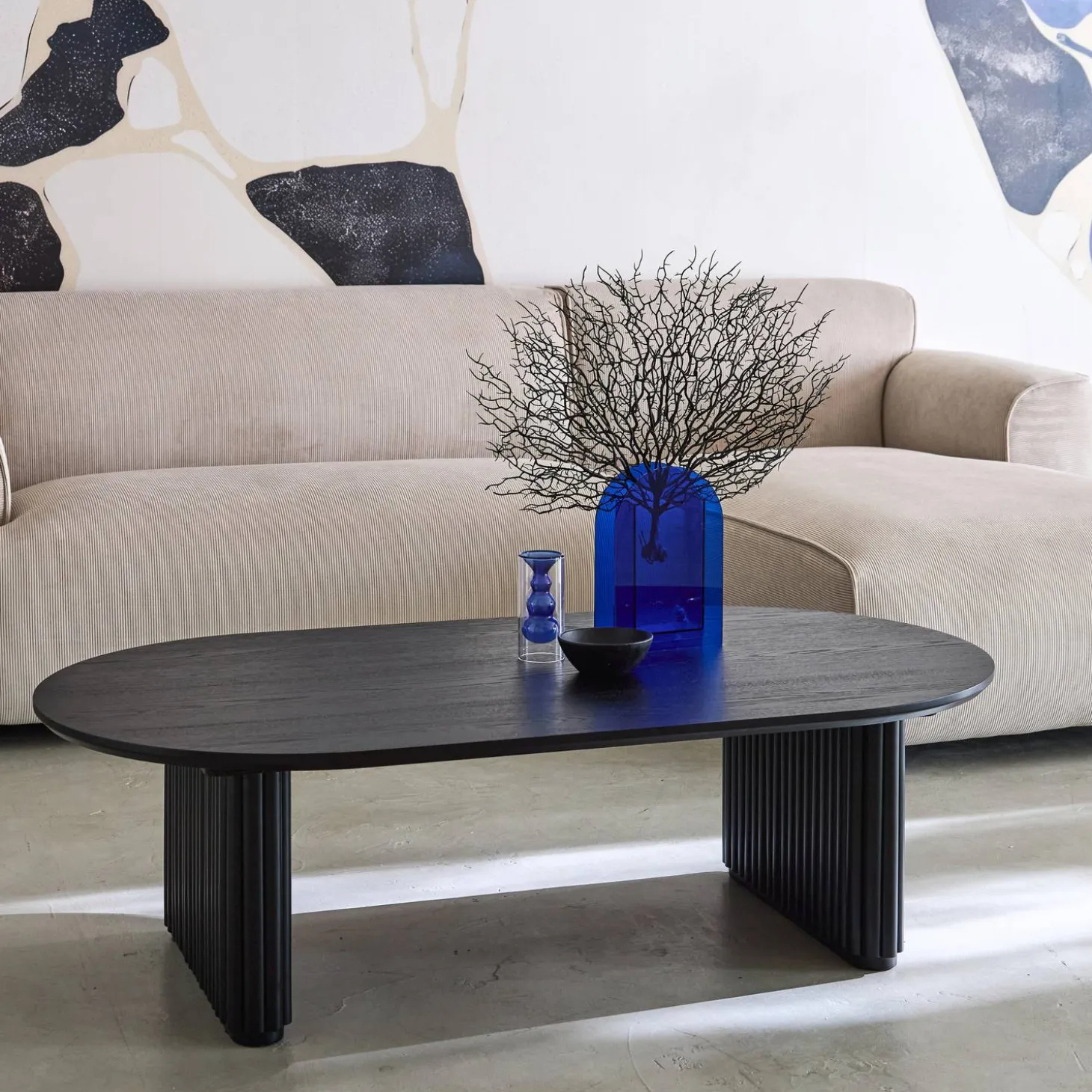 Ovale salontafel rubberhout met eikenfineer