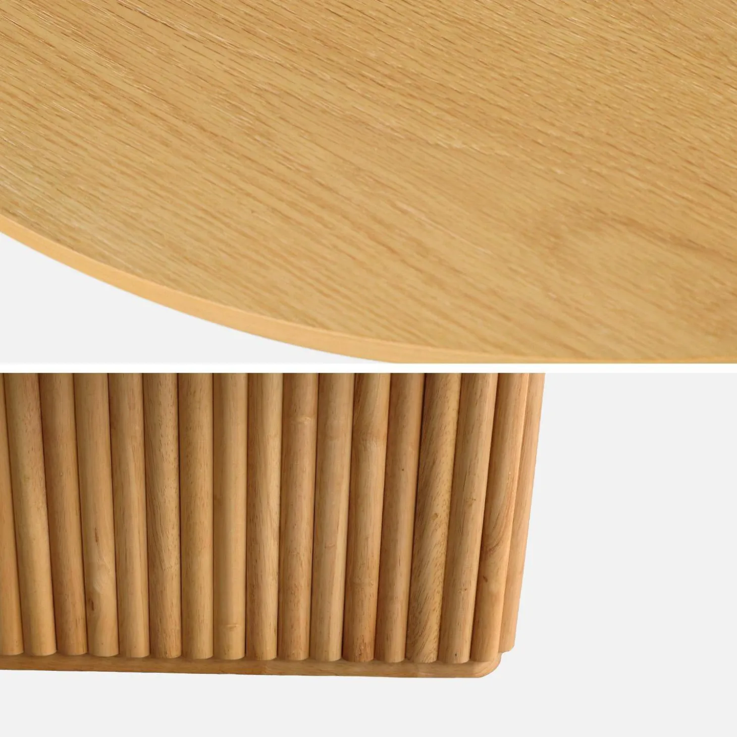 Ovale salontafel rubberhout met eikenfineer