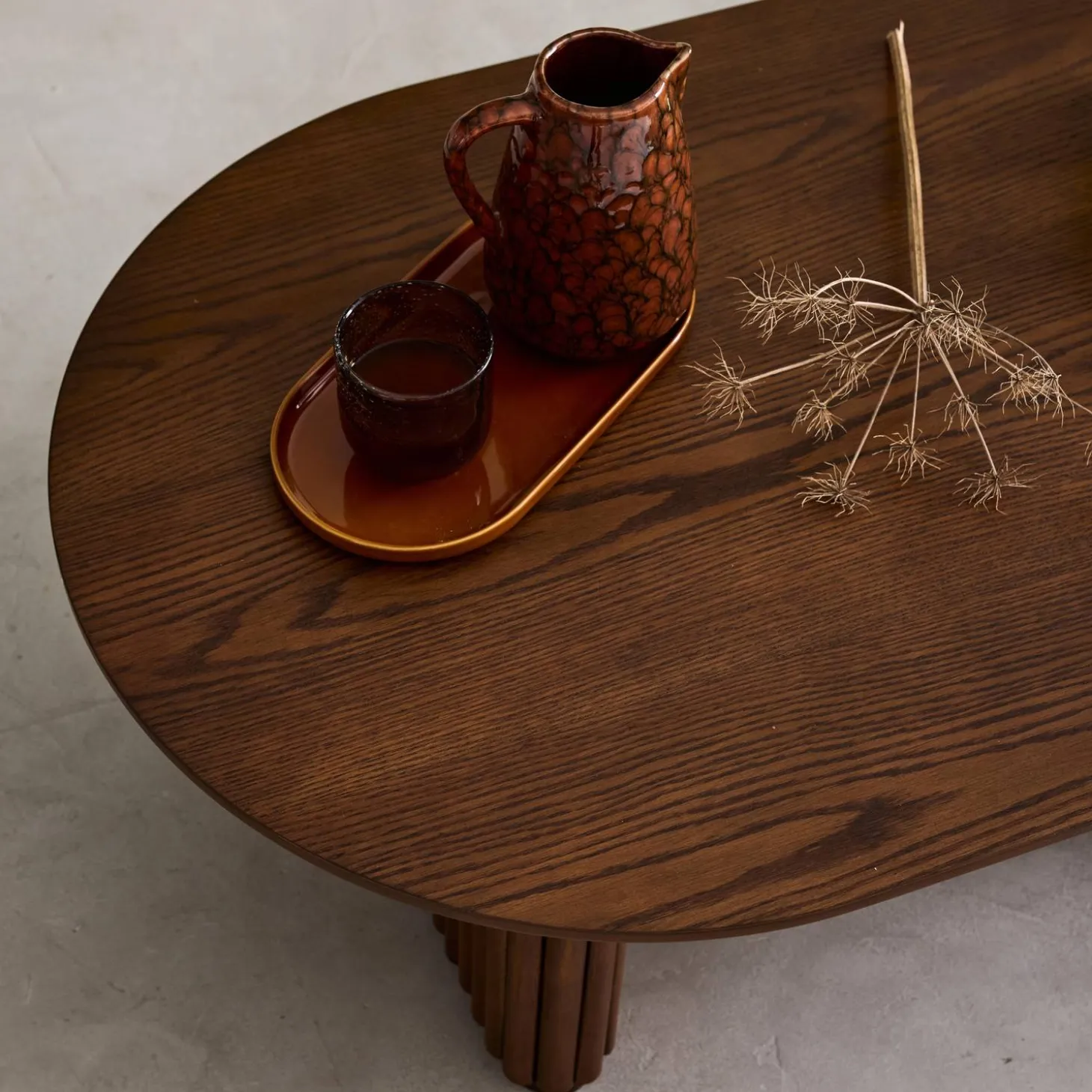 Ovale salontafel rubberhout met eikenfineer