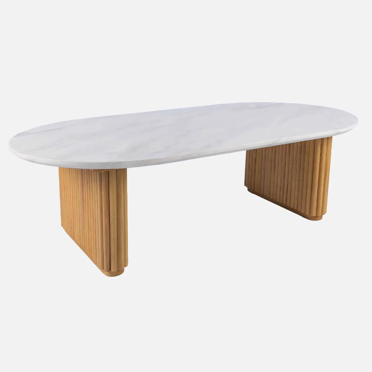 Ovale salontafel van rubberhout met steeneffect