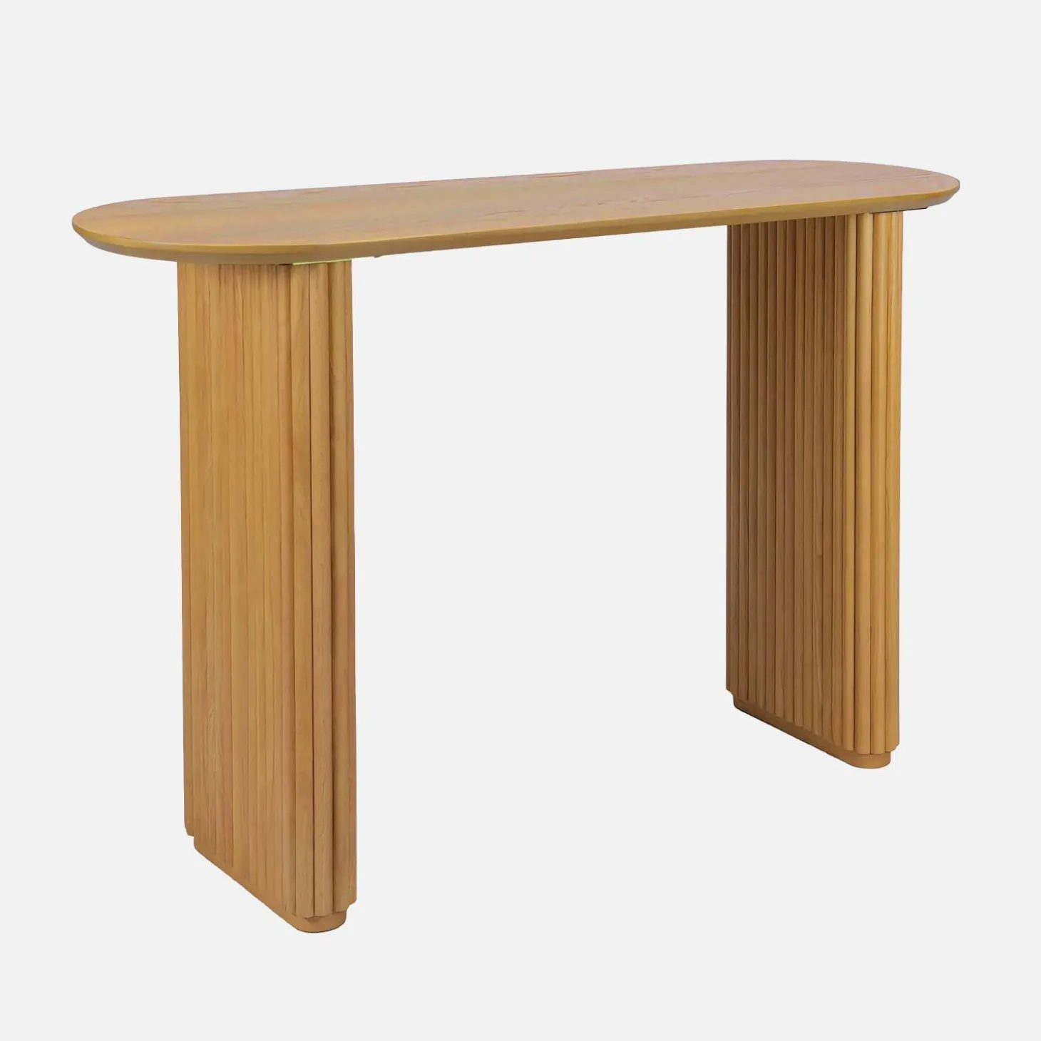Ovale sidetable van rubberhout met eikenfineer
