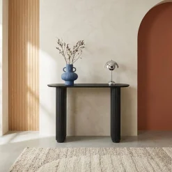 Ovale sidetable van rubberhout met eikenfineer