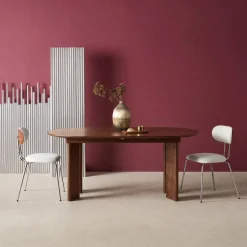 Ovale uitschuifbare eettafel rubberhout en eikenfineer 6-8 plaatsen