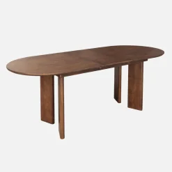 Ovale uitschuifbare eettafel rubberhout en eikenfineer 6-8 plaatsen