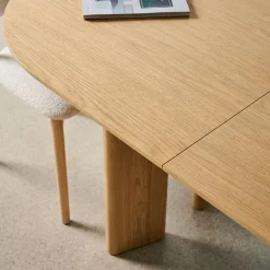 Ovale uitschuifbare eettafel rubberhout en eikenfineer 6-8 plaatsen