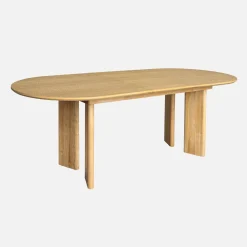 Ovale uitschuifbare eettafel rubberhout en eikenfineer 6-8 plaatsen
