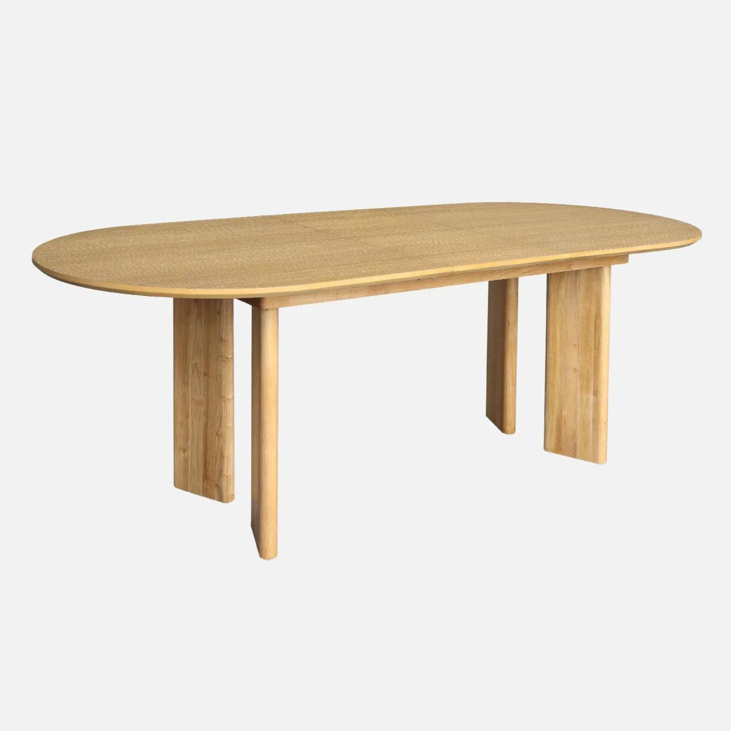 Ovale uitschuifbare eettafel rubberhout en eikenfineer 6-8 plaatsen