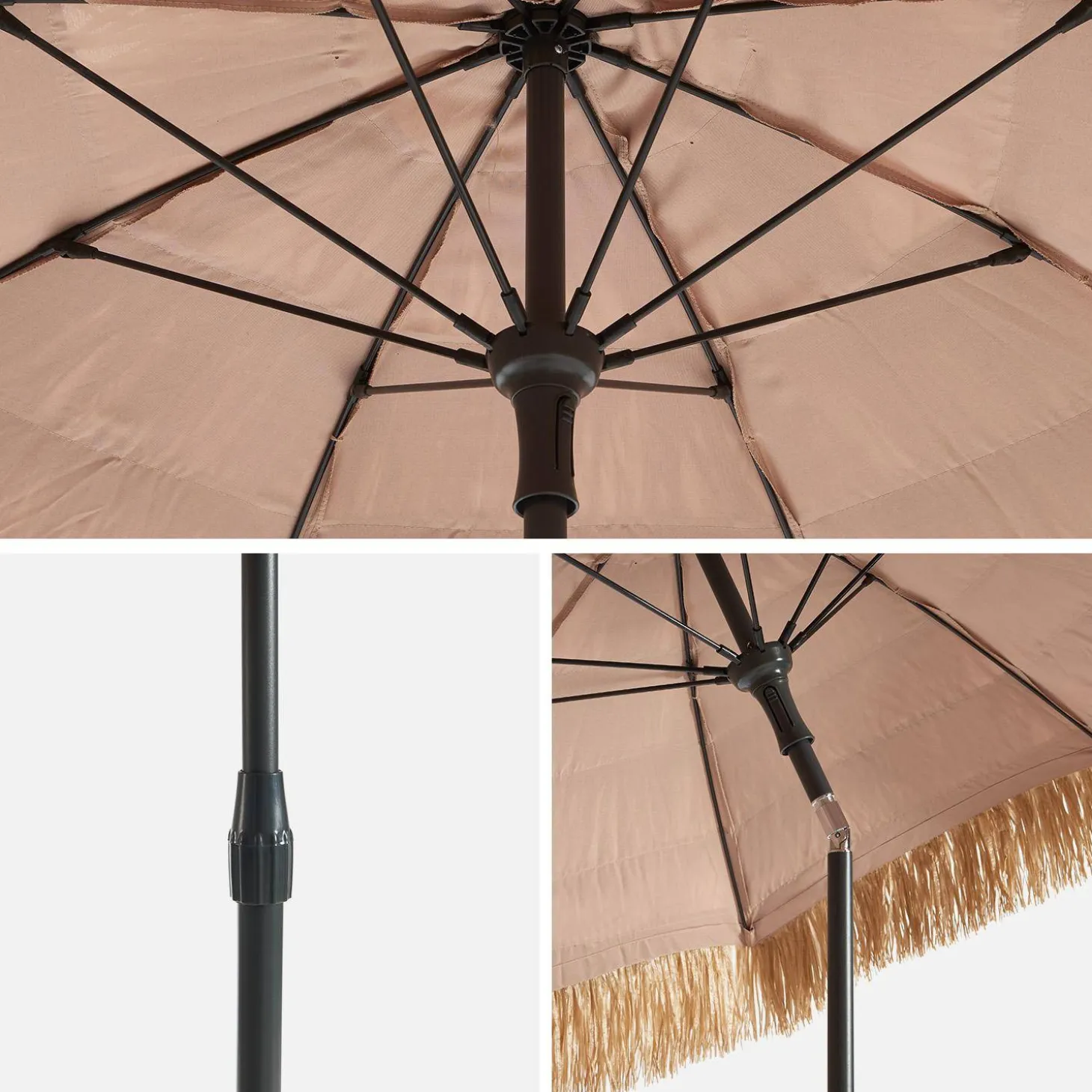 Parasol van staal met hout- en strolook