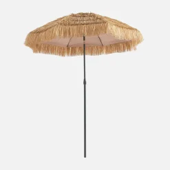Parasol van staal met hout- en strolook