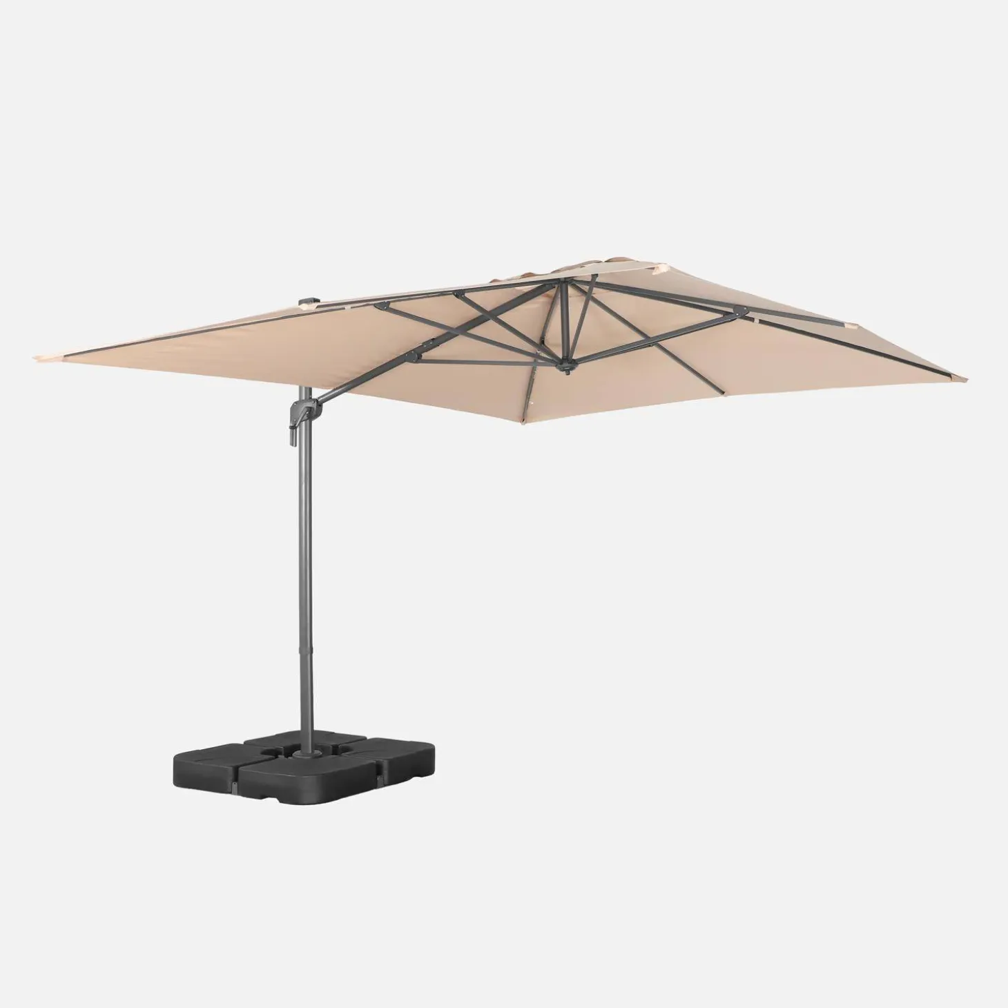 Parasol 4x3m vrijhangend + ballasttegels 50x50cm