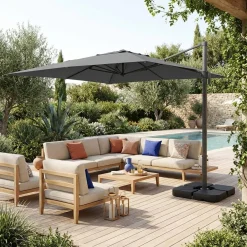 Parasol 4x3m vrijhangend + ballasttegels 50x50cm