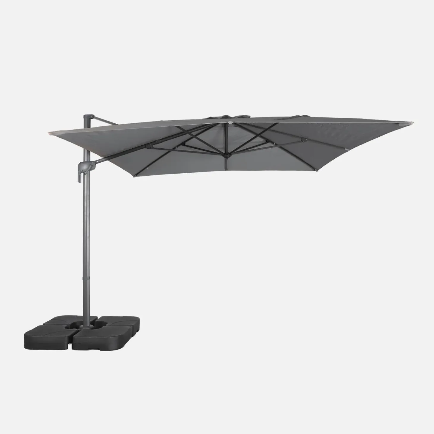 Parasol 4x3m vrijhangend + ballasttegels 50x50cm