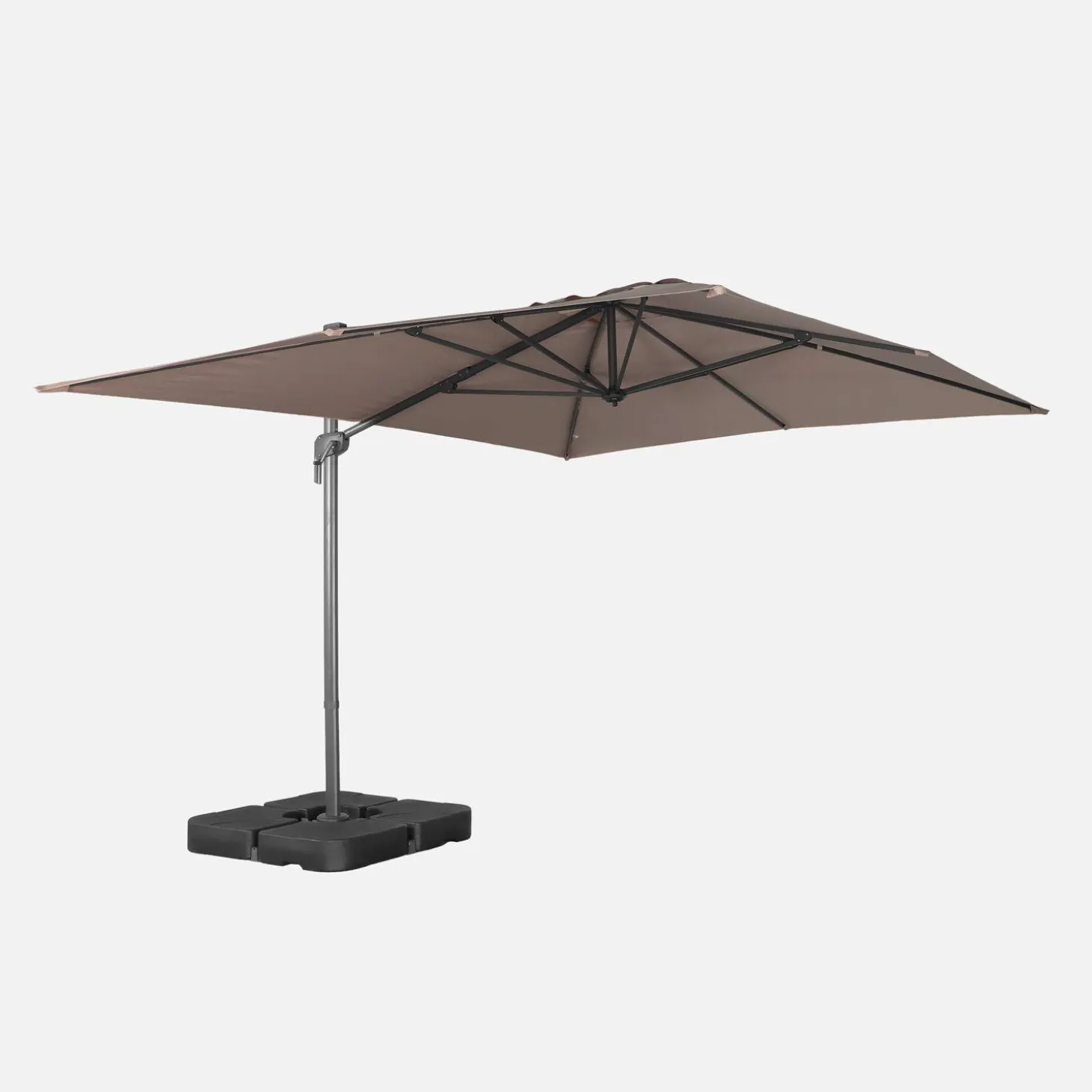 Parasol 4x3m vrijhangend + ballasttegels 50x50cm