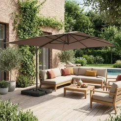 Parasol 4x3m vrijhangend + ballasttegels 50x50cm